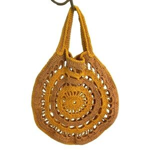 Little Round Crochet Hand Bag in Yellow & Neutral